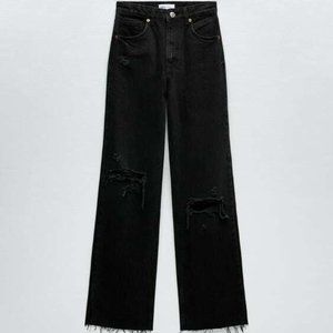 Ripped High-Rise Black Jeans Zara